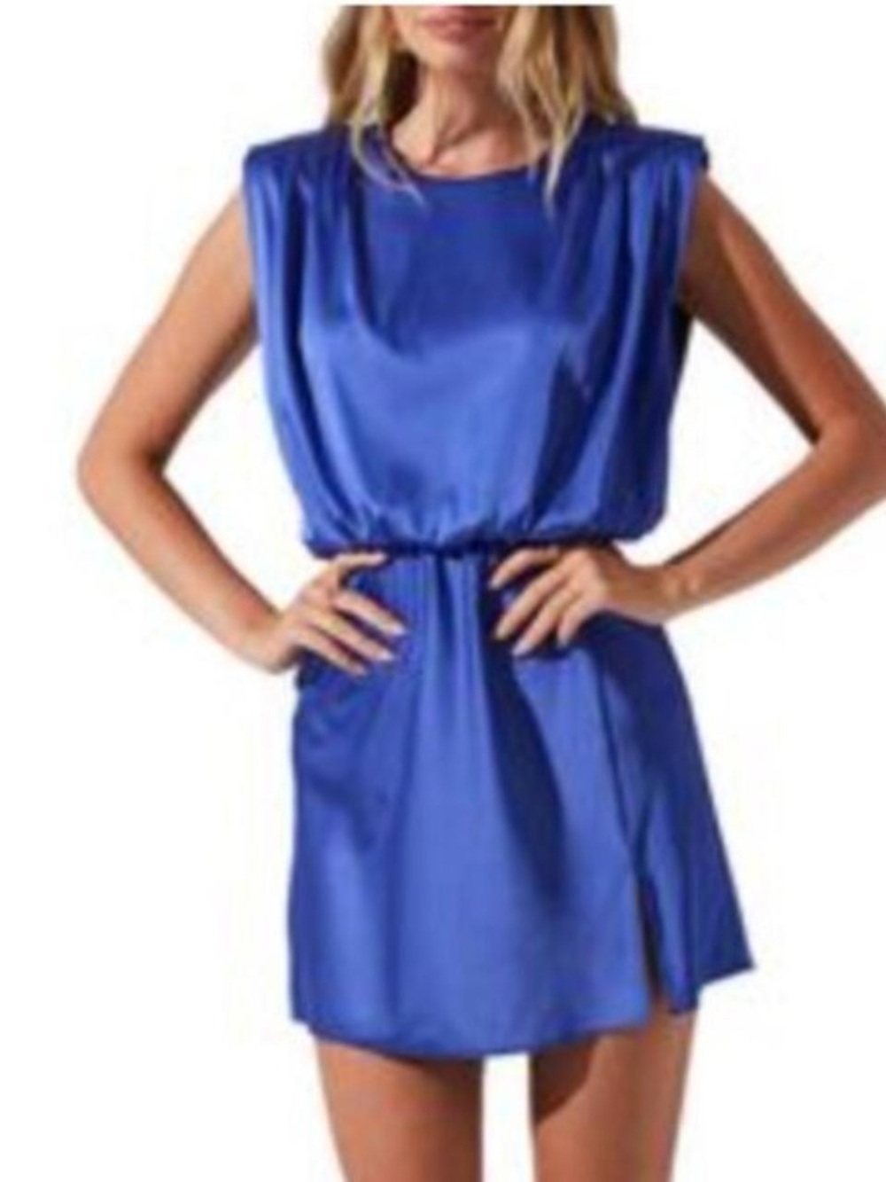 ASTR Strong Shoulder Satin Mini  Dress